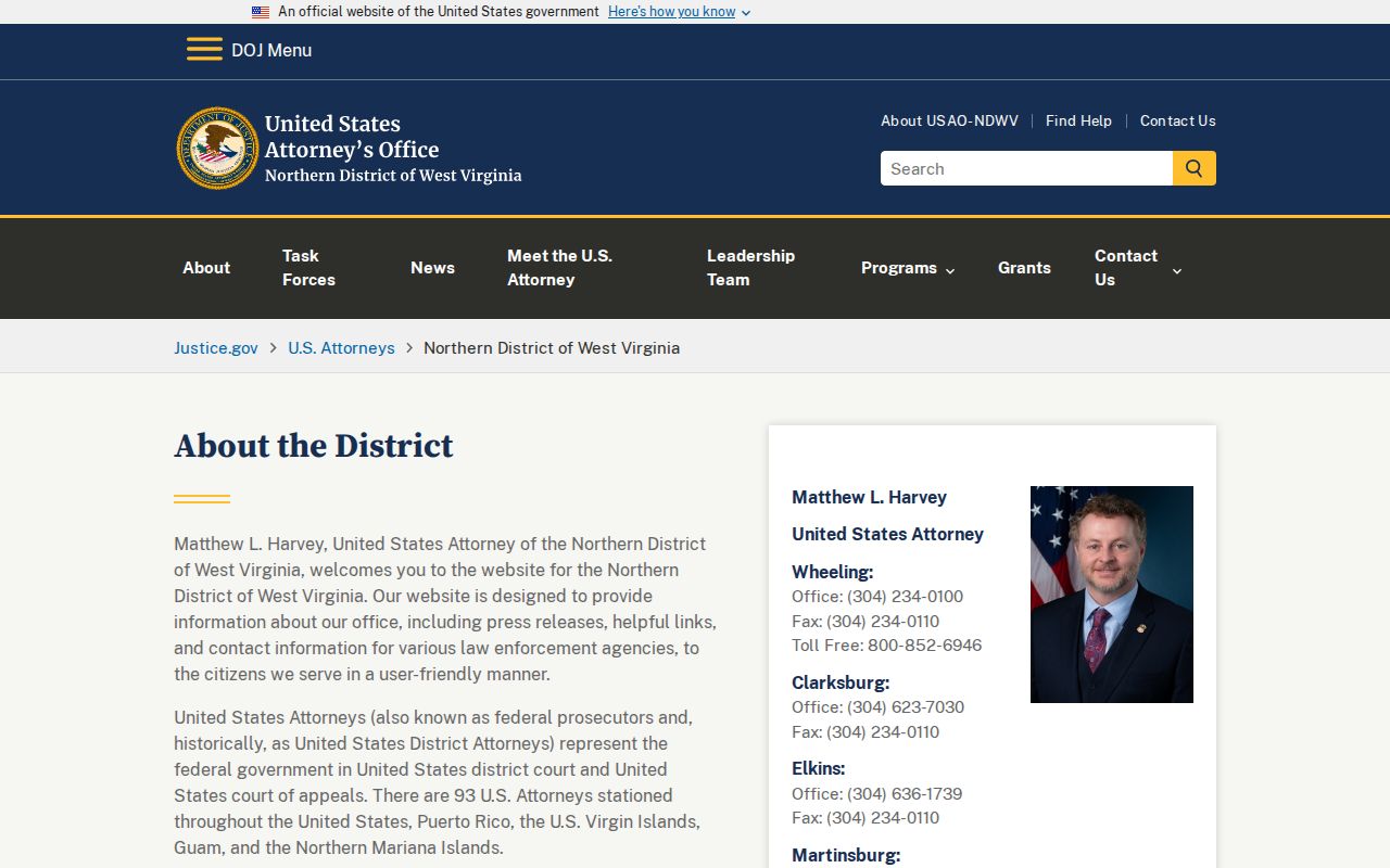Harrisville criminal records Northern District U.S. Attorney page