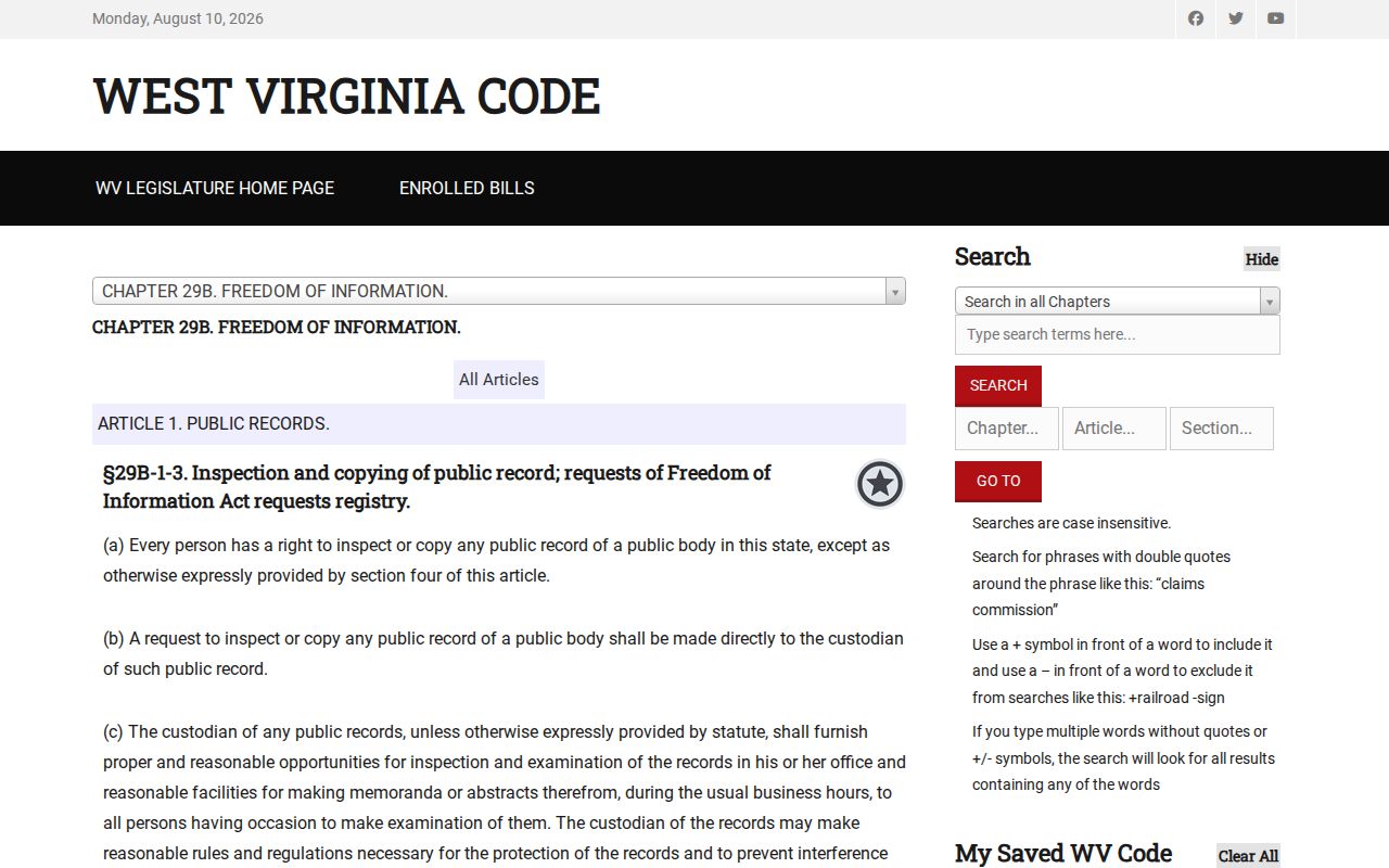 Harrisville criminal records West Virginia FOIA law