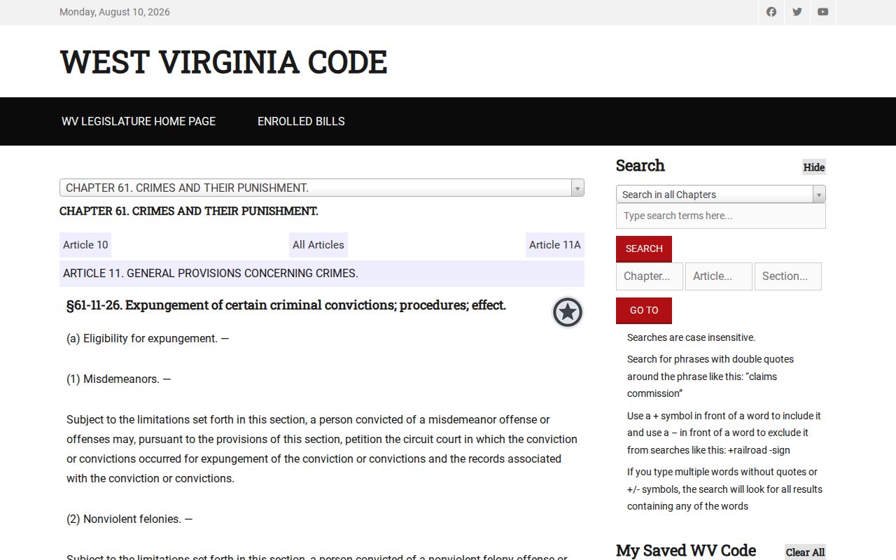 Pennsboro criminal records conviction expungement law