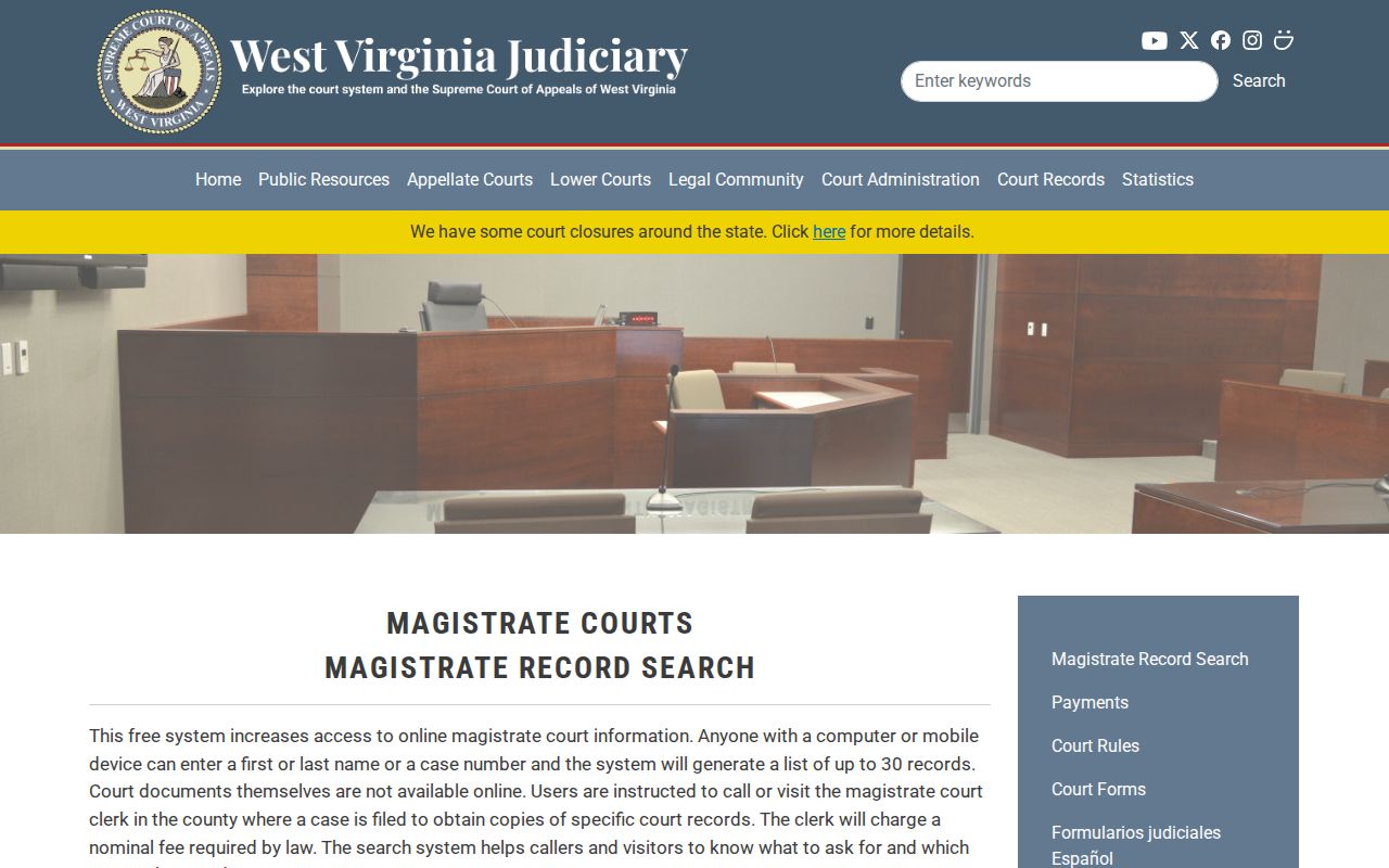 Ritchie County court case search instructions for magistrate records