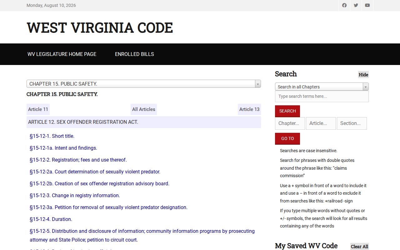 Ritchie County sex offender registration requirements under West Virginia law